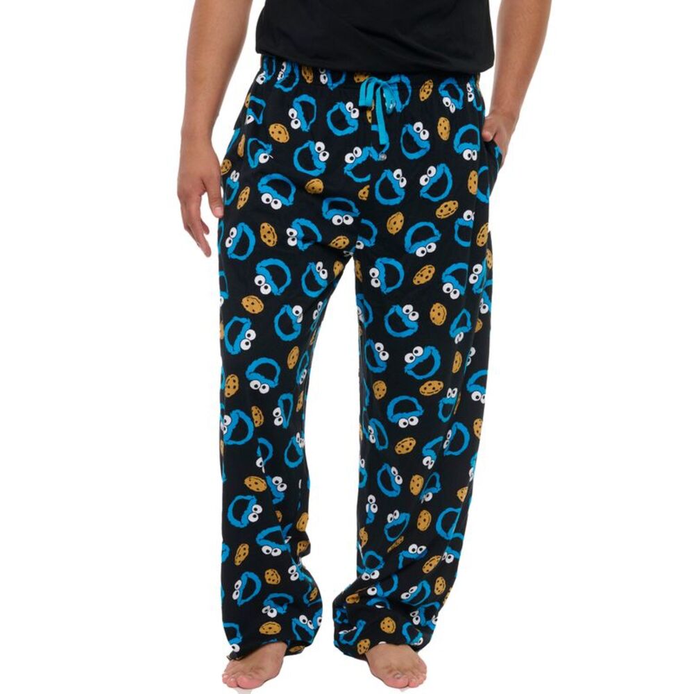 New Men's Cookie Monster Pajama Pants Lounge Wear Blue Black